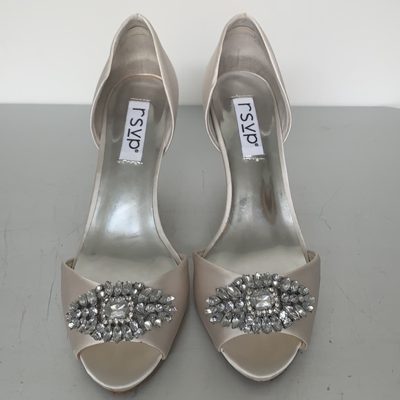 RSVP Satin Open Toe Pump with Rhinstones - Picture 2 of 6